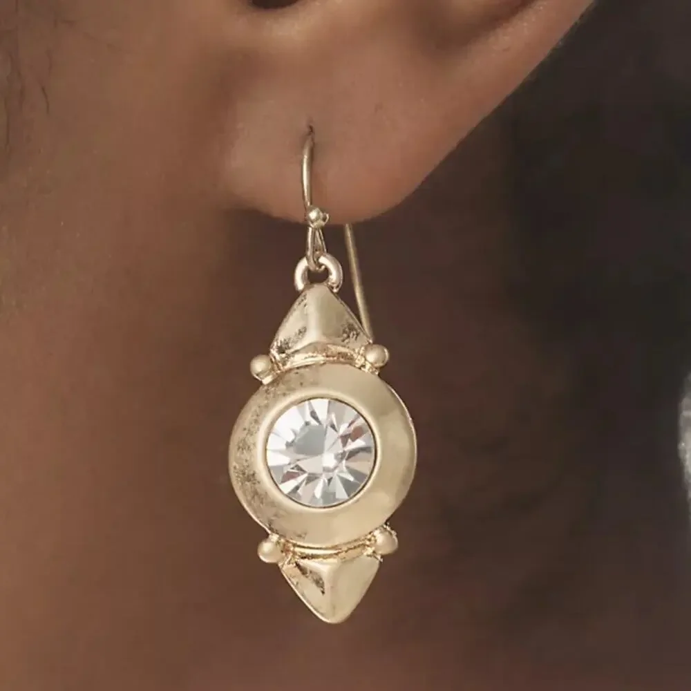 Anthropologie Vintage Western Drop Earring Dangle Gold tone Crystal NWT